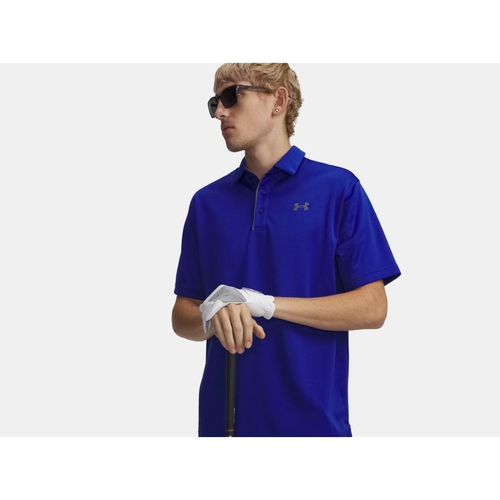 Under Armour UA Tech Heatgear Polo Short Sleeve Performance Golf Shirt Blue XL